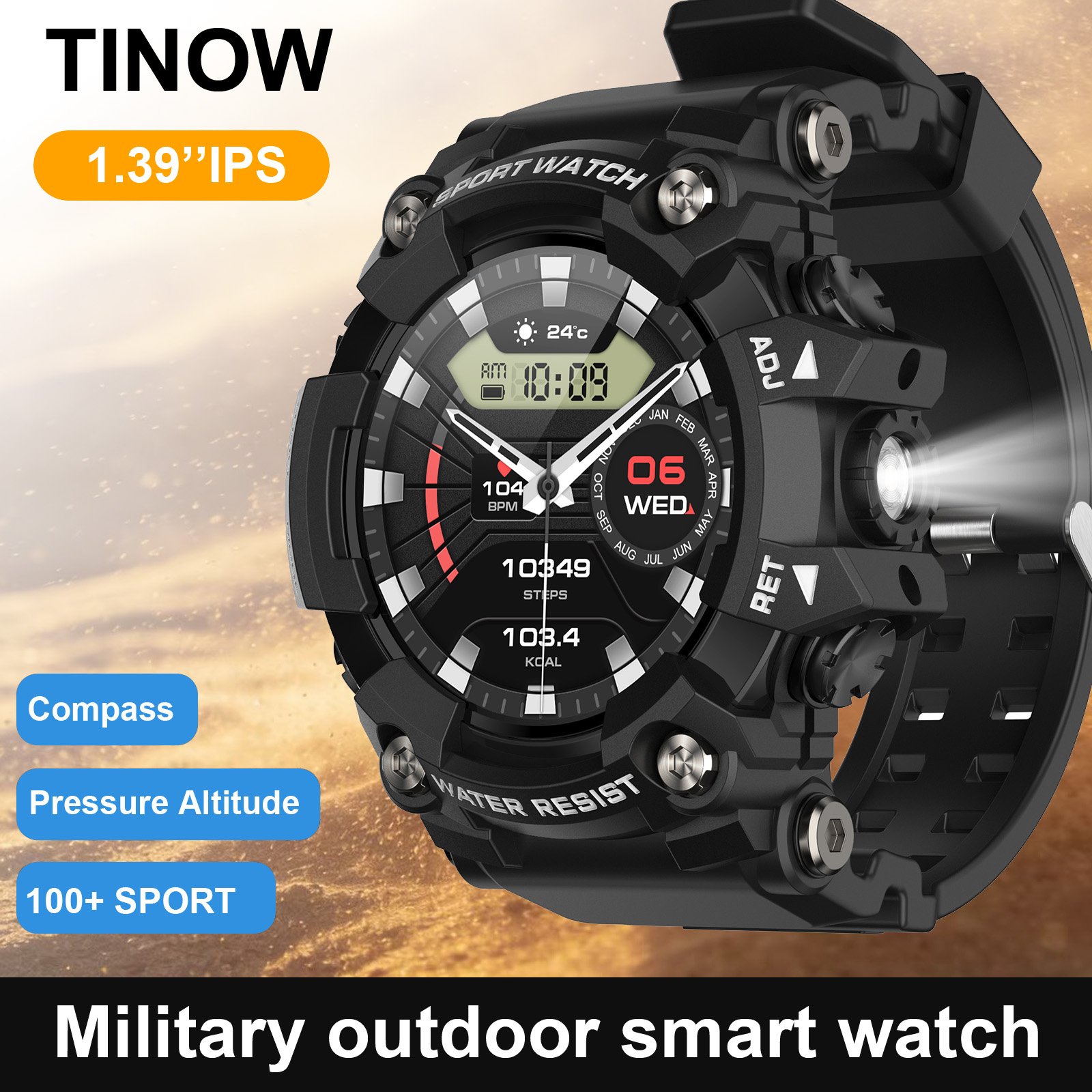 Outdoor Power Hours - Outdoor Realtek Smartwatch mit Bluetooth-Kompass, 1,39