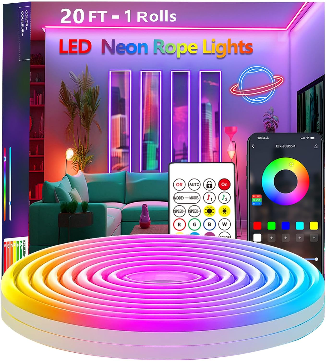 Outdoor Power Strip Weatherproof - Neon-Seillichter, Flexible LED-Seillichter mit App/Fernbedienung, Mehrere
