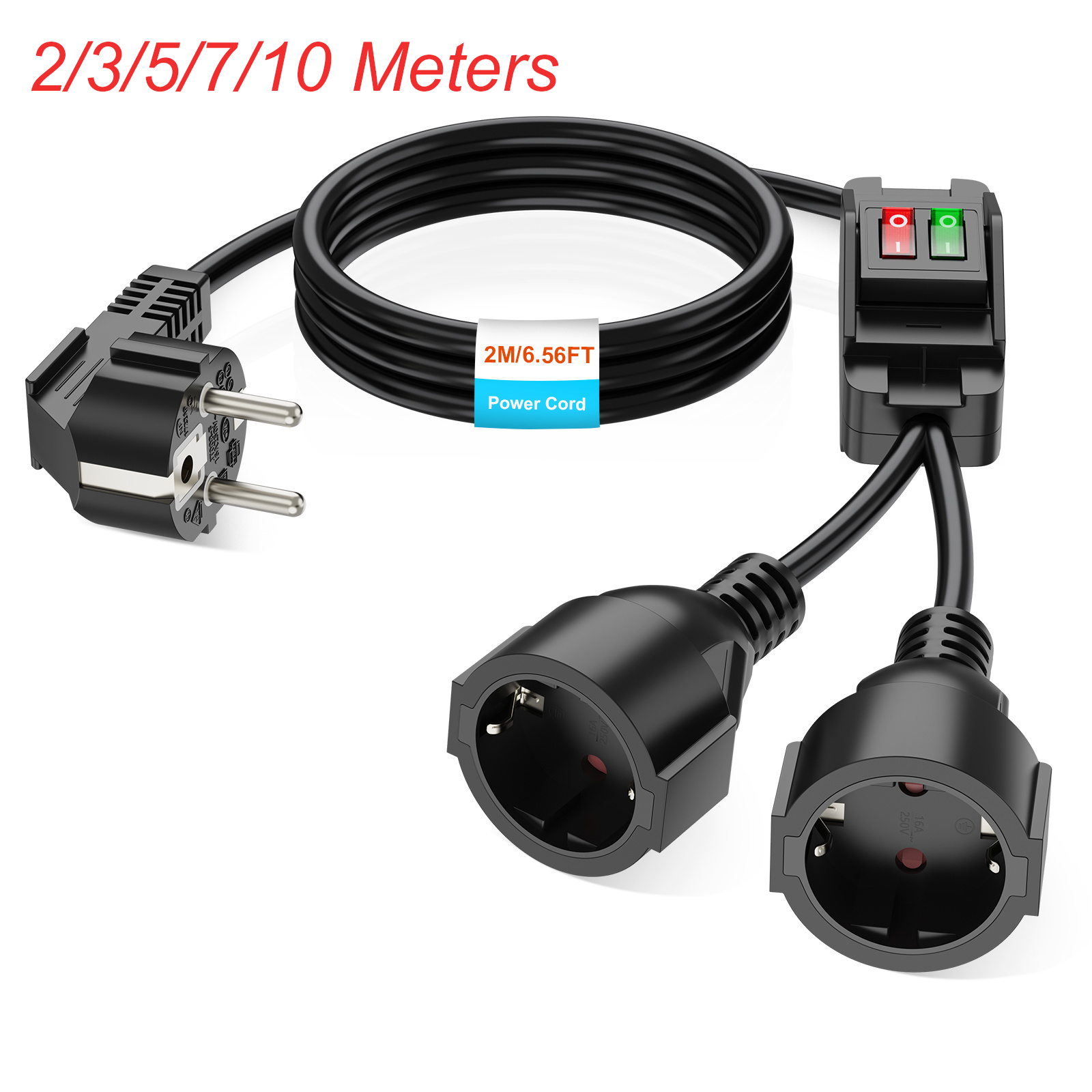 Outdoor Power Lead - EU-Stecker-Verlängerungskabel mit EIN/AUS-Schalter 0,4/2/3/5/7/10 m Stromkabel