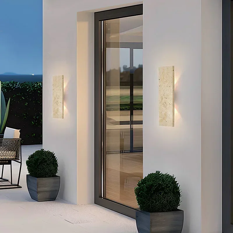 Outdoor Power Strip Weatherproof - Wasserdichte Außenwandleuchten, Naturstein-Wandleuchten, 18W LED-Wandleuchte, Schlafzimmer-Außenbeleuchtung.