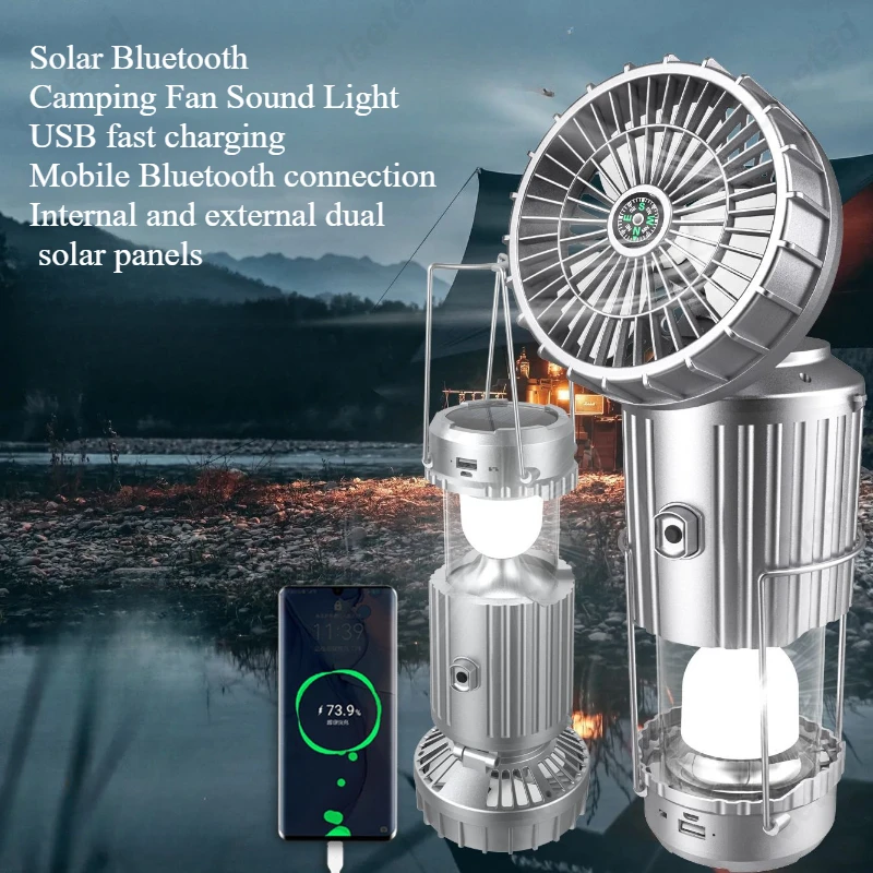 Power Switch Outdoor - Kreative LED-Solar-Ventilatorlampe, tragbare Campinglampe mit Ausziehfunktion,