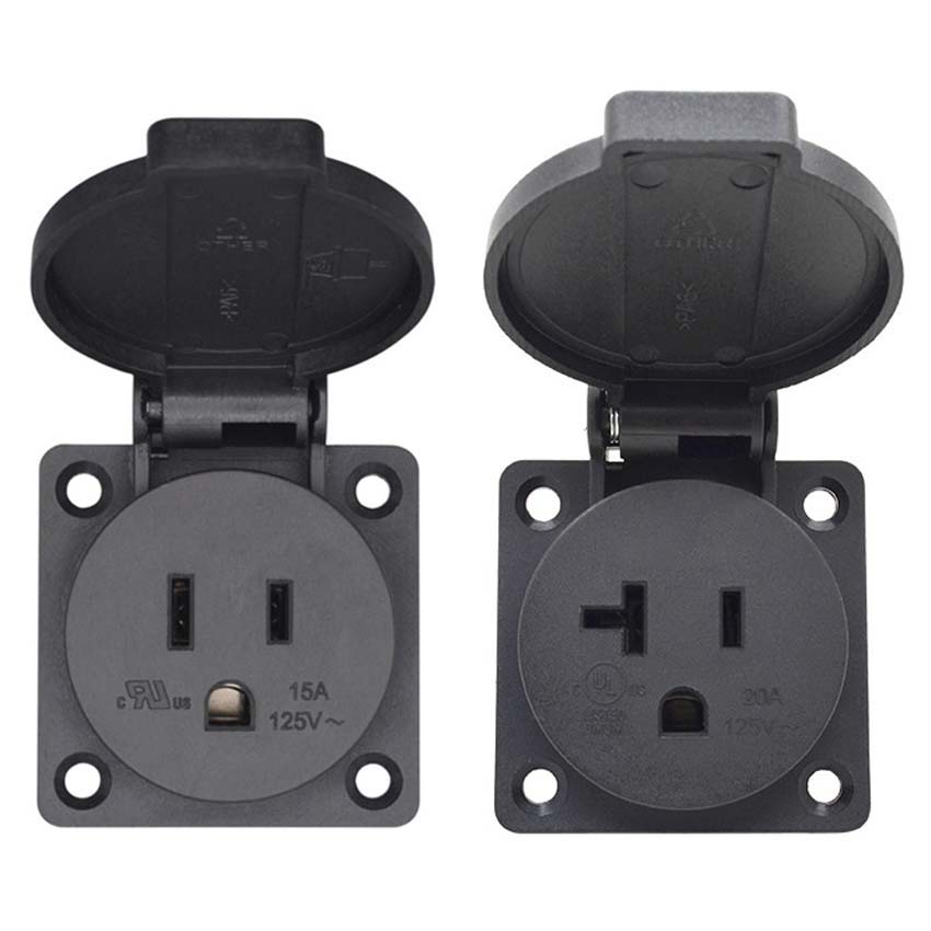 Outdoor Power Receptacle - Schwarz 125V 15A 20A IP44 CE